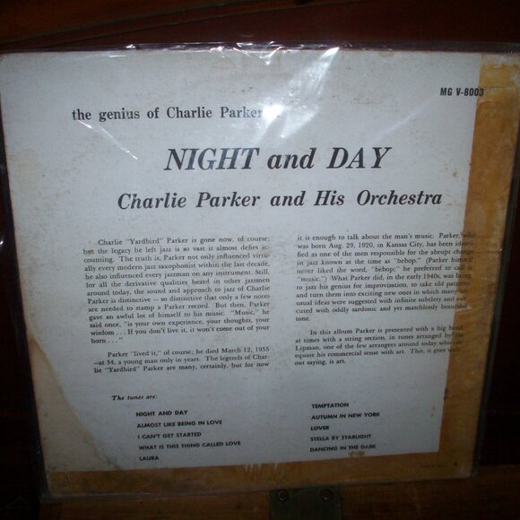 CHARLIE PARKER NIGHT AND DAY  VERVE RECORDS  LP MGV8003 VINYL Record Nice, - Picture 5 of 6
